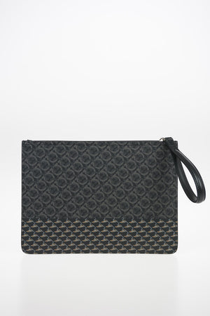 Leather All Over Logo Print Wristlet