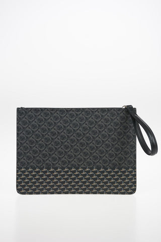 Leather All Over Logo Print Wristlet