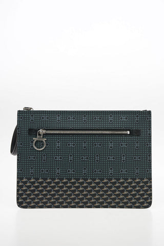 Leather All Over Logo Print Wristlet