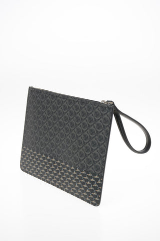 Leather All Over Logo Print Wristlet