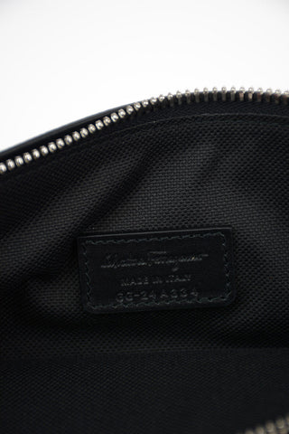 Leather All Over Logo Print Wristlet