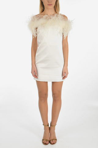 Vestito mini in raso con Piume di Struzzo