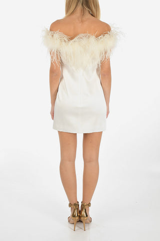 Vestito mini in raso con Piume di Struzzo
