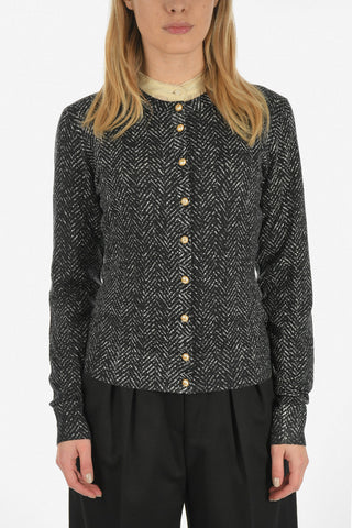 plain herringbone virgin wool cardigan