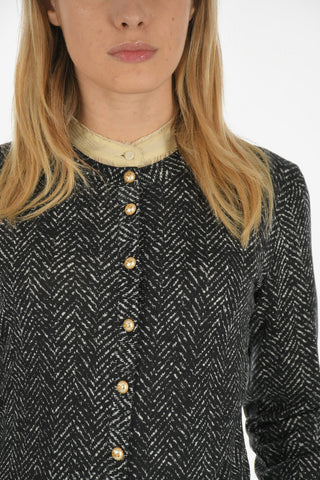 plain herringbone virgin wool cardigan