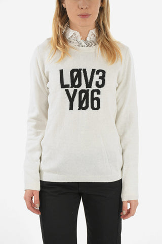RED embroidered crew-neck sweater