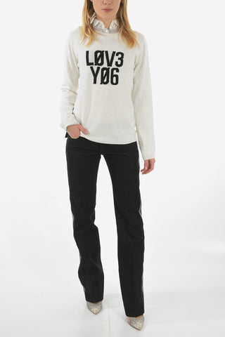 RED embroidered crew-neck sweater