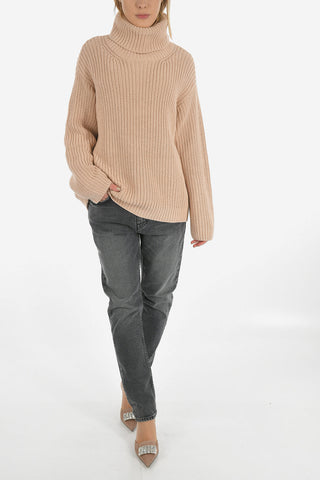 RED turtle-neck sweater with Embroidery Back