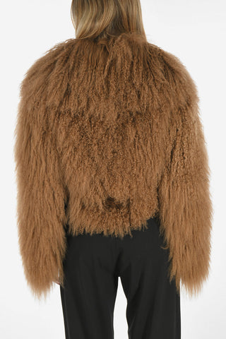 Crop fur Jacket with Leather Python Printed Details