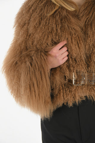 Crop fur Jacket with Leather Python Printed Details