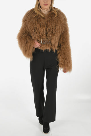 Crop fur Jacket with Leather Python Printed Details