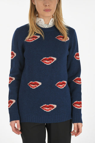 Virgin Wool and Cashmere Sweater with Lips Embroidery