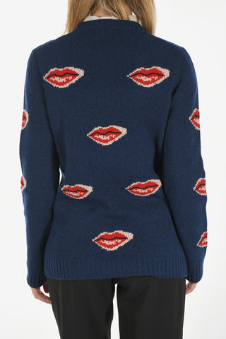 Virgin Wool and Cashmere Sweater with Lips Embroidery