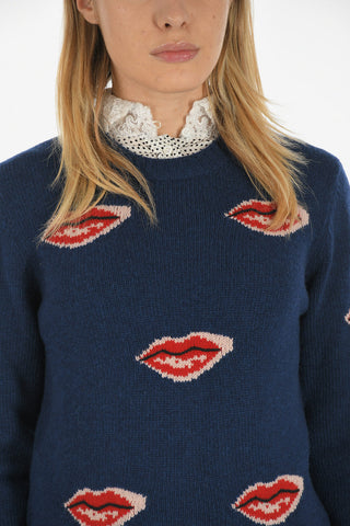Virgin Wool and Cashmere Sweater with Lips Embroidery