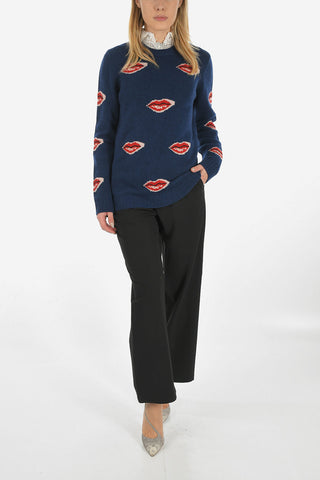 Virgin Wool and Cashmere Sweater with Lips Embroidery