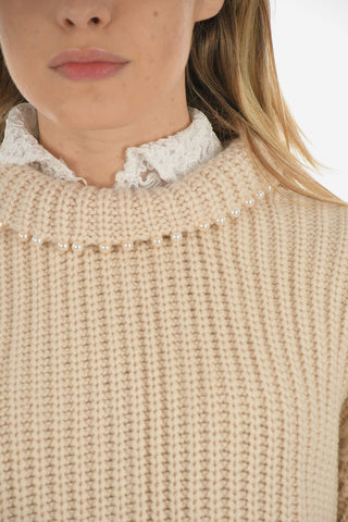 beads embellished Cashmere cable knit Sweater
