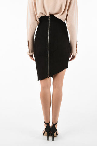 Suede leather mini asymmetrical skirt