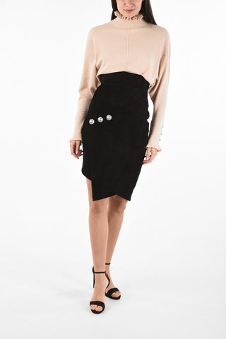Suede leather mini asymmetrical skirt