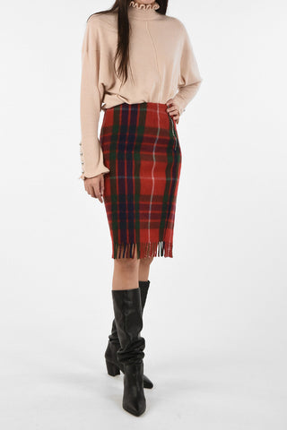 split-back hem madras fringed gonna