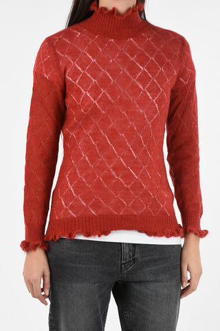 JUN TAKAHASHI argyle turtle-neck sweater with puffed sleeve