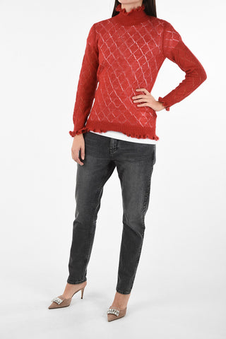 JUN TAKAHASHI argyle turtle-neck sweater with puffed sleeve