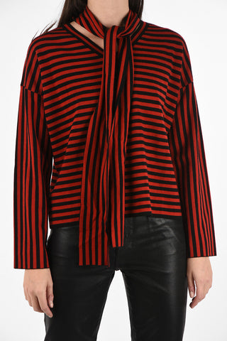 awning striped tie neck sweater