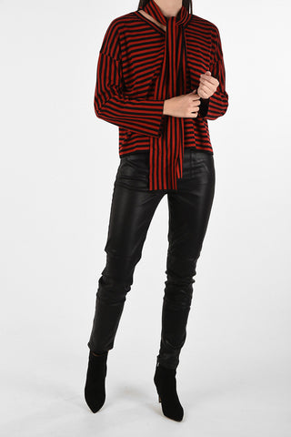 awning striped tie neck sweater