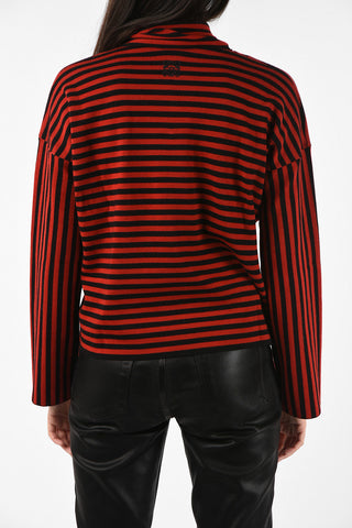 awning striped tie neck sweater
