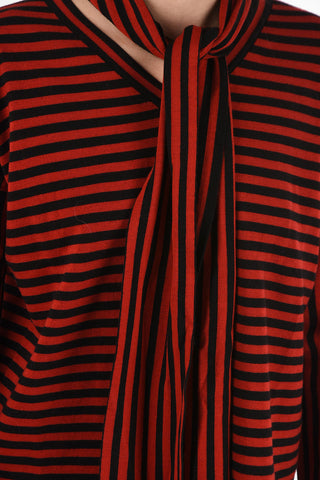 awning striped tie neck sweater