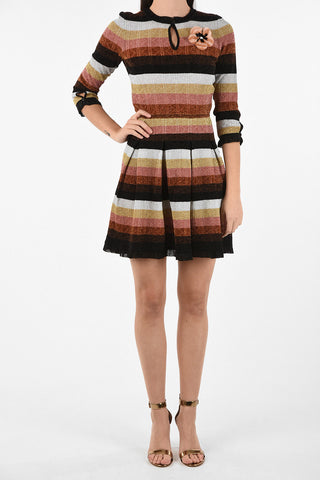 knit and lurex mini dress with Fur detail