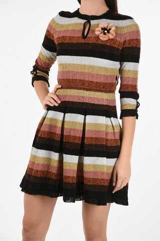 knit and lurex mini dress with Fur detail