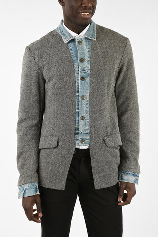 plain herringbone Denim details outerwear jacket