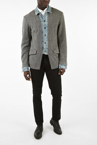 plain herringbone Denim details outerwear jacket