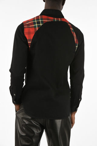 Denim Shirt With Tartan Details