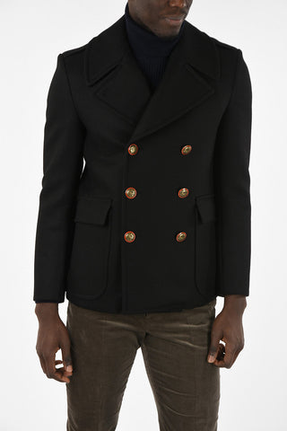 Wool Double-Breasted Coat with golden buttons