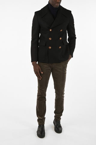 Wool Double-Breasted Coat with golden buttons