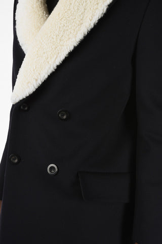 Wool and Cashmere Double Breasted Coat With Shearling Collar