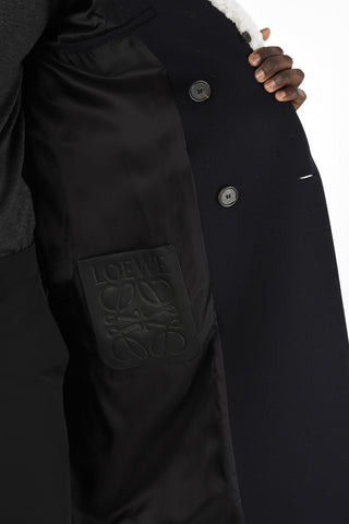 Wool and Cashmere Double Breasted Coat With Shearling Collar