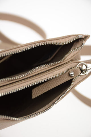 Leather Crossbody Bag with Double Compartment