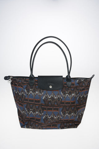 Printed Fabric Tote Bag With Leather Trimmings