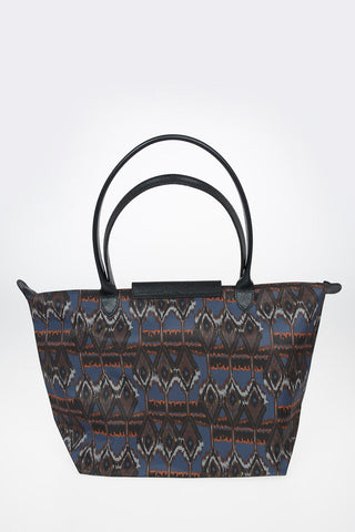 Printed Fabric Tote Bag With Leather Trimmings
