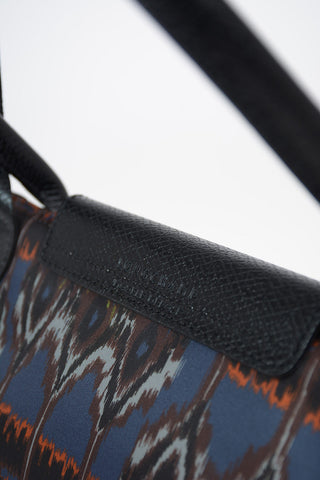 Printed Fabric Tote Bag With Leather Trimmings