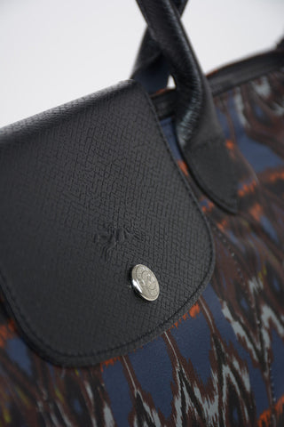 Printed Fabric Tote Bag With Leather Trimmings