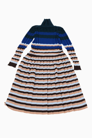 Virgin Wool Pleated Striped Dress