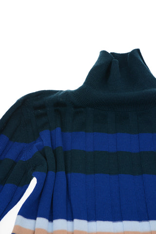 Virgin Wool Pleated Striped Dress