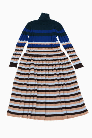 Virgin Wool Pleated Striped Dress