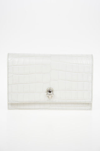Croco Printed mini SKULL leather crossbody bag