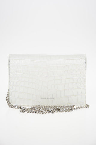 Croco Printed mini SKULL leather crossbody bag