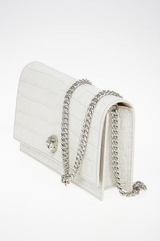 Croco Printed mini SKULL leather crossbody bag