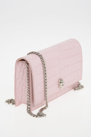 Croco Printed mini SKULL leather crossbody bag